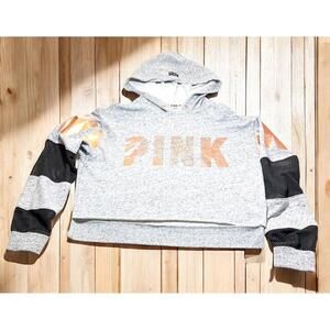 Pink Victorias Secret Womens Gray Striped Pullover Hoodie Long Sleeve  Size M